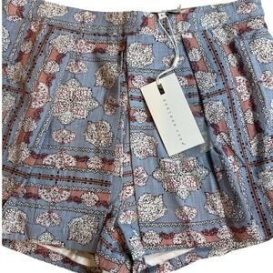 Endless Rose Blue Floral Tile Print Pleated High Waist Shorts NWT Large
